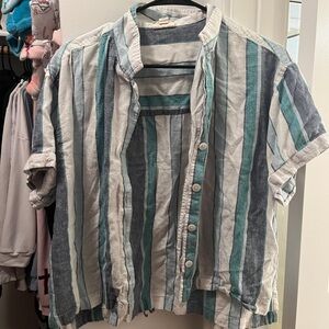 a.n.a Striped Button-Up in Teal, Gray & White